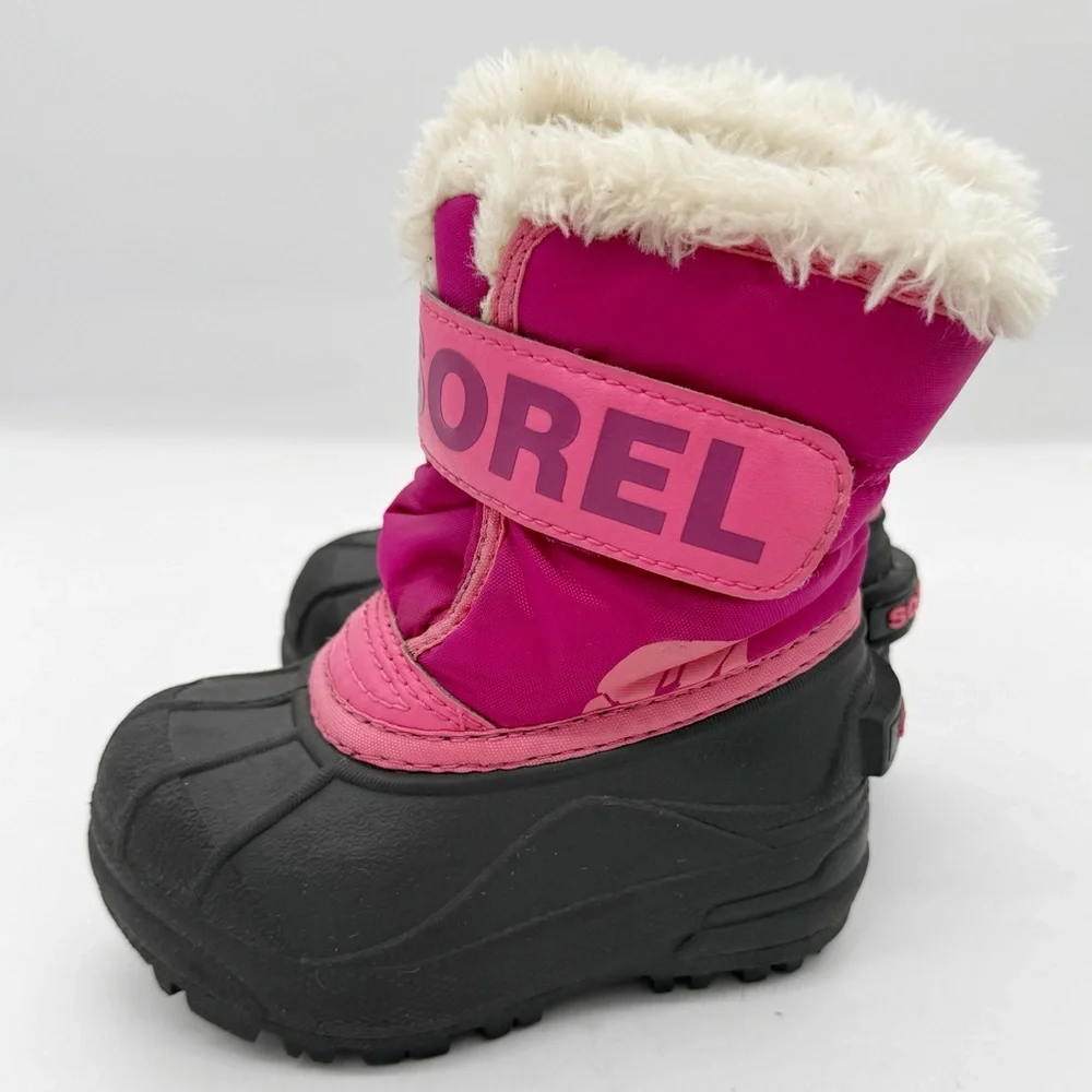 Sorel Snow Commander Winter Boot Toddler Size 6 Waterproof Pink Faux Fur Outdoor